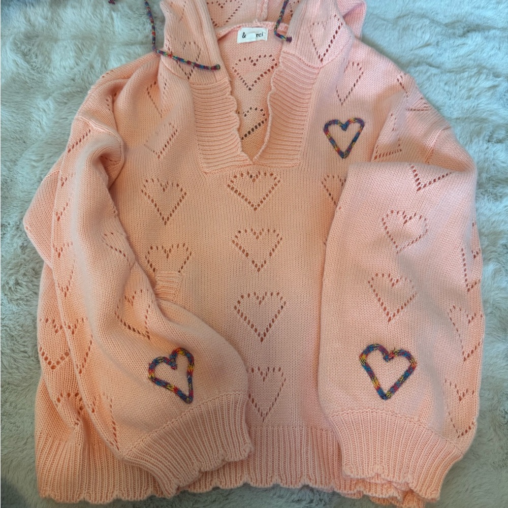 Heart Patterned Peach Sweater